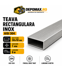 Teava rectangulara inox AISI 304, 30 x 10 x 1 mm, 6 metri